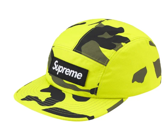 Casquette de camp Supreme Gore Tex camouflage fluorescent jaune SS25 poly neuve logo boîte