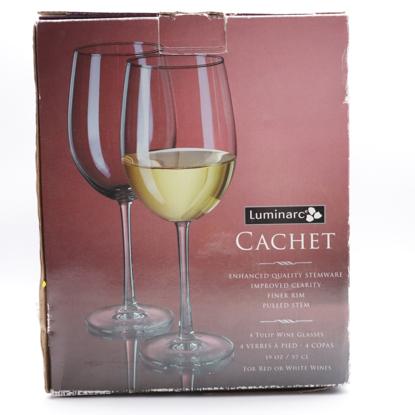 Luminarc Cachet 4-Piece Tulip Wine Glass Set for Red and White Wines in Original Box