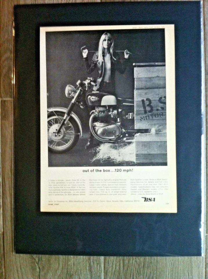 *READY to DISPLAY*1967 BSA Birmingham Small Arms Motorcycle*Jill Blank*ad print Foto 3 de 4