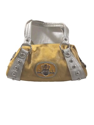 Vtge Kathy Van Zeeland Faux Suede Yellow Faux Gray Leather Trim Shoulderbag  USED - Main Image