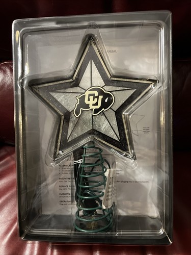 University of Colorado Buffaloes Art Glass Tree Topper 11.25" H Metal New In Box - 第 1/5 張圖片