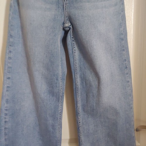 Risen Ultra High Rise Wide Leg Frayed Hem Crop Denim Jeans Stretch S1/25 - Picture 4 of 10