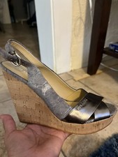 coach jessy silver signature cork wrapped platform wedge sandals women sz 8