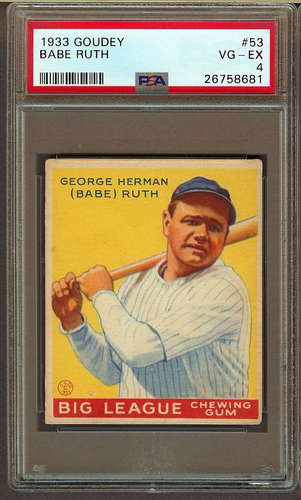 1933 Goudey Baseball Babe Ruth PSA 4 HOF Outfield New York Yankees GOAT