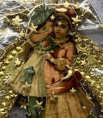 D BLUMCHEN & Co Victorian Children TINSEL Die Cut Wire Crescent Moon Ornament