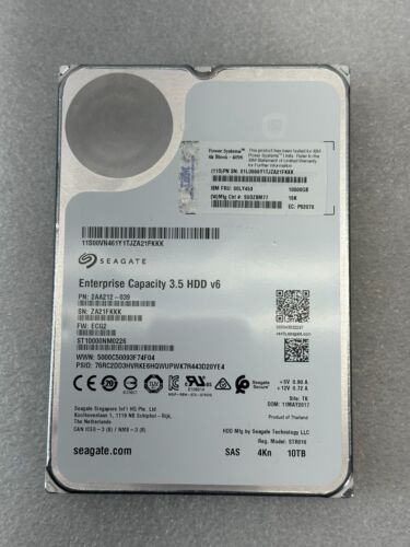 Seagate 10TB SAS 7.2K RPM 12Gbps 3.5in 4Kn HDD ST10000NM0226 IBM FRU: 00LY453