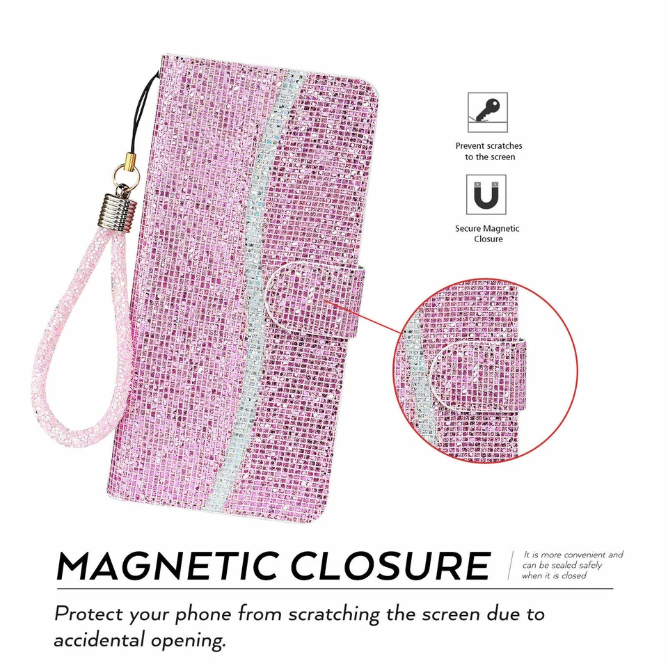 Para iPhone 17 Pro Max 16 15 14 13 12 Niña Brillante Cuero Abatible Billetera Estuche Foto 4 de 4