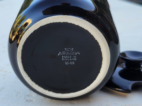 RARE BLACK ARABIA POTTERY SUGAR BOWL WITH CANE HANDLE 10-66 FINLAND c1960s - Picture 9 of 9