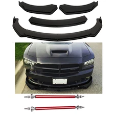 Bumper Lip Spoiler Splitter Body Kit + Strut Rods Glossy Black For Dodge Charger