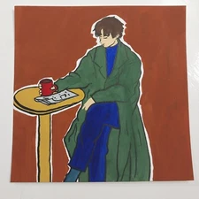6x6 Inch Gouache Painting Impressionism  Original Art Anime Title London Man A1