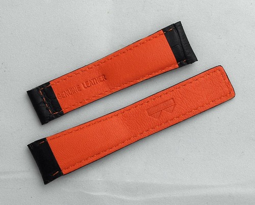 22/18 mm BLACK/ORANGE CROCODILE STYLE LEATHER WATCH STRAP fits TAG Heuer MONACO - 第 4/4 張圖片