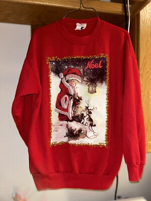 Vintage Nutcracker Christmas Sweatshirt Sz L Noel Puppy And Snow