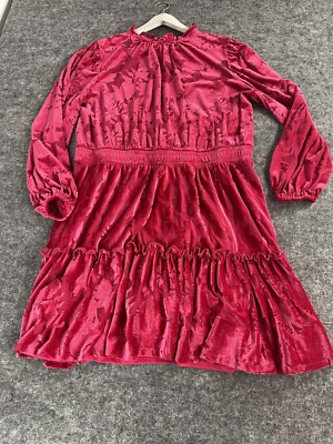 ELOQUII Elements Dress Women 18 20 Dark Pink Plus Velvet Floral Stretch N334