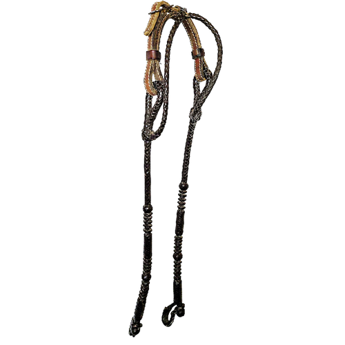 Diablo Silversmiths Chocolate Braided Leather Vaquero Two Ear Silver Headstall - Picture 4 of 11