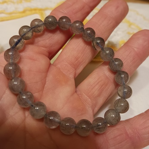8 mm, Natural Gray Blue Rutilated Quartz ,Grade AA ,7-in Strand,23 beads - Picture 19 of 24