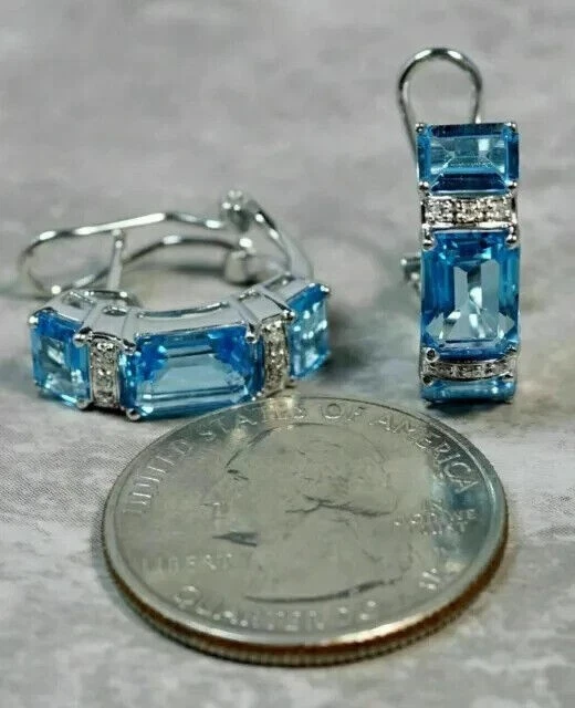 2.20Ct Emerald Simulated Blue Topaz Pretty Hoop Earrings 14K White Gold Plated - Image 2 of 4