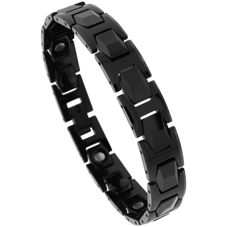 Bracelet Magnétique Noir En Carbure De Tungstène Avec Liens Hexagonaux Facettés - Photo 1/1