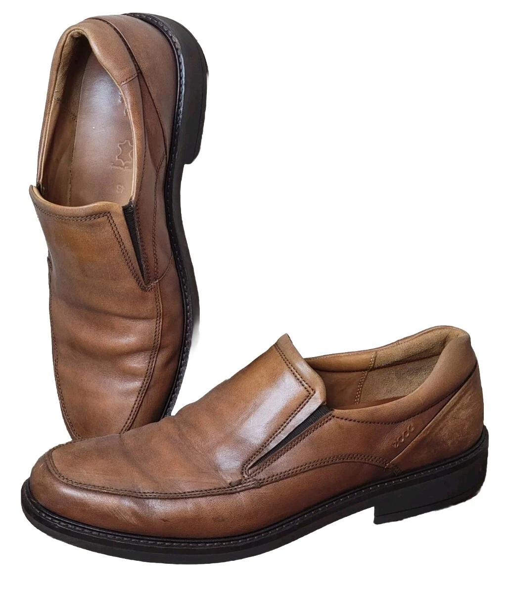 Mocassini Ecco Holton in pelle da uomo taglia 11 marrone ambra punta grembiule