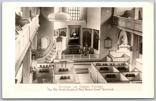 Postcard RPPC c1930s Boston MA Interior Christ Chuch Paul Revere Restored - Foto 1 di 2