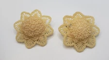 Vintage Cream Colored Molded Plastic Flower Pins