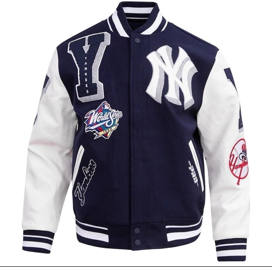 New York Yankees Mashup Wool & Leather Varsity Jacket With Chenille Embroidery