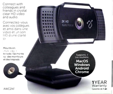 Aluratek 2K Ultra HD Live Broadcast Webcam Black AWC2KF NEW SEALED