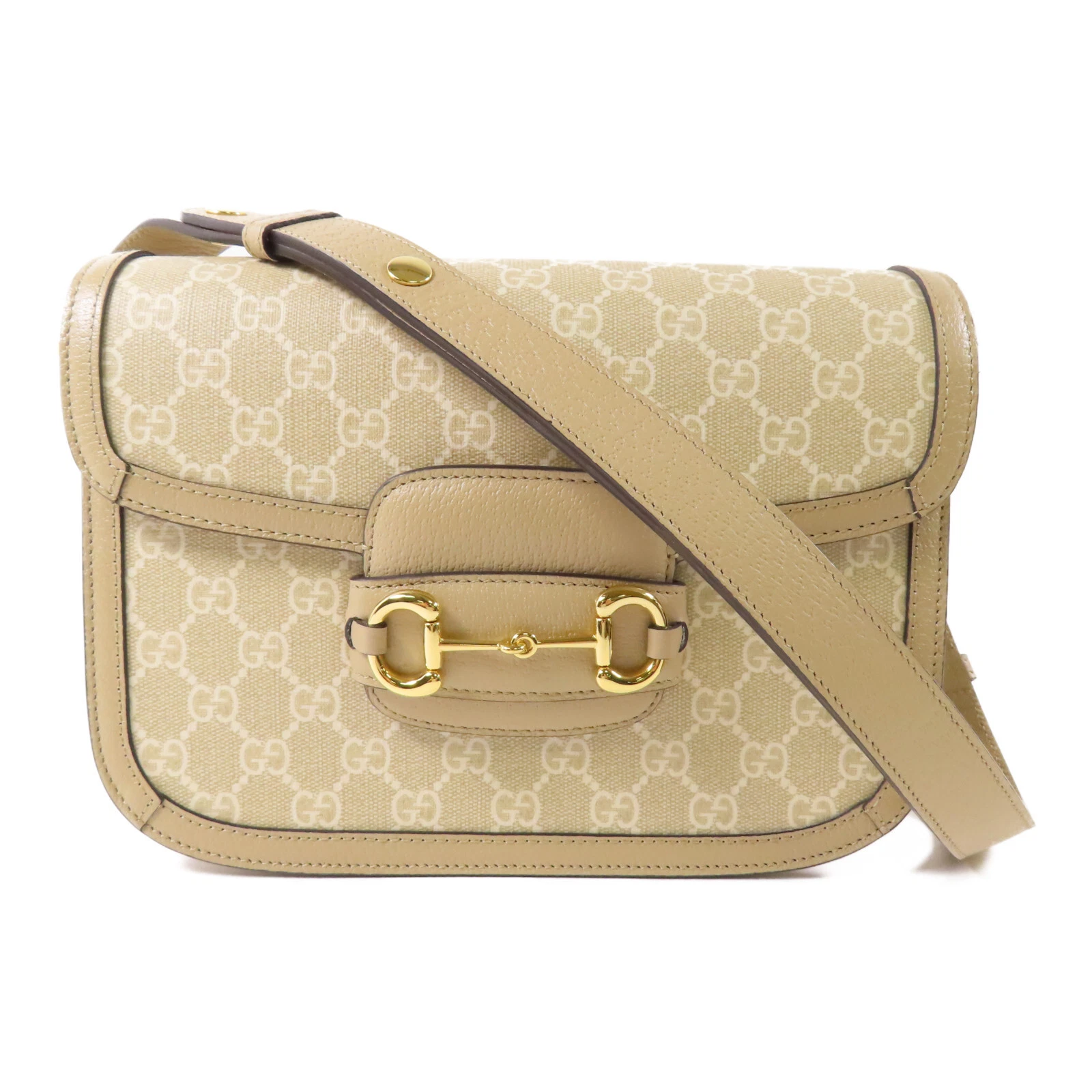 Borsa a tracolla Gucci GG GHW Horsebit 1955 rivestita in tela beige