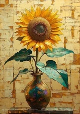 GOLDEN SUNFLOWER ART PRINT, Rustic Floral Decor, Autumn Botanical Poster F450