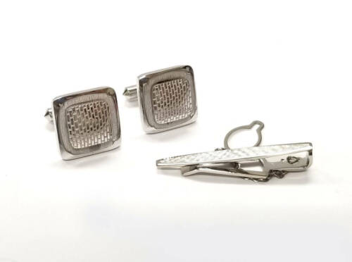 Authentic HICKOK cufflinks tie clip set silver tie tack cuffs Men's  - Afbeelding 1 van 7