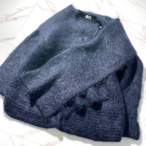 Chloe Knit Coat Jacket Cardigan Scarf Mohair Wool Navy Size L Women Used - Picture 6 of 10
