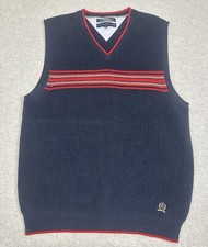 Vintage 90s Y2K Tommy Hilfiger Mens Sweater Vest Crown Crest Size XL Blue Red