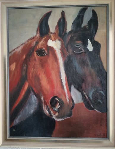Zwei Pferdeköpfe, original Ölgemälde von Charlotte Roder Jahr 1968 43,5 ...
