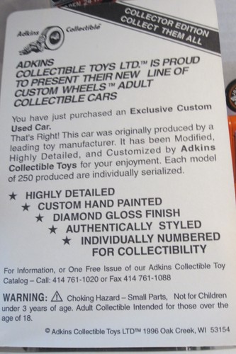 HOTWHEELS..1996 "ADKINS" SAMMELKARTE..'51 MERCURY CABRIO..250 Stück - Bild 2 von 6