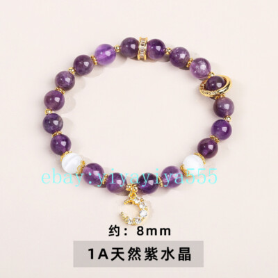 Natural Crystal Amethyst Moon Pendant Bracelet Fashion Gift
