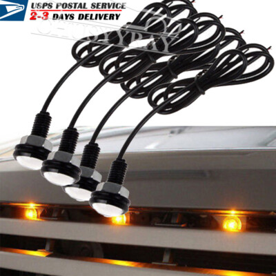 4x Amber 23mm LED Turn Signal Lights For Motorcycle Chopper Bobber – Black Dome, 3W, 12V, Direct Fit