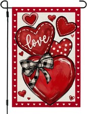 CROWNED BEAUTY Valentines Day Garden Flag Love Heart 12x18 Inch Double Sided Red