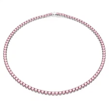 Swarovski Pink Rhodium Plated Round Cut Matrix Tennis Necklace, 5681800 M