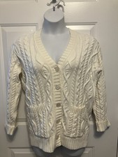 Women s Michael Stars Cable Knit V Neck Chunky Cardigan Ivory Size Medium