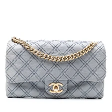 Authenticated Chanel Medium Quilted Calfskin Triple Stitched Flap Blue