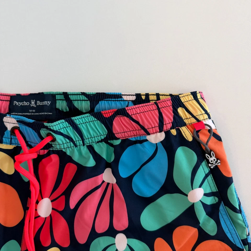 Bañador Psycho Bunny para hombre M floral multicolor logotipo cordón pantalones cortos Foto 2 de 4