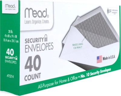 40Pcs Security Letter White Business Envelopes Security Printed Lining Gummed