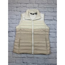 Lands End Color block Down Puffer Vest Ivory size M 10-12 SMALL DOT on back