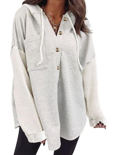 Womens Oversized Sweatshirt Hoodies Casual Long Sleeve Solid Button Down Hood