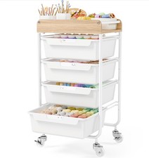 White Rolling Craft Storage Cart 4 Drawers Utility Art Organizer Wood Table