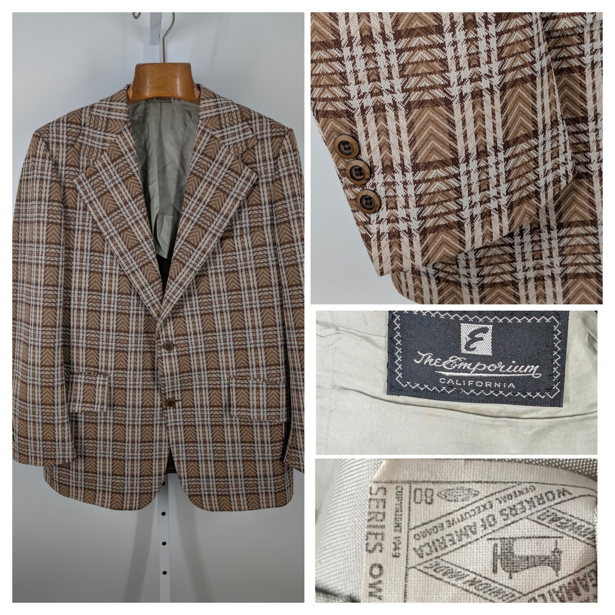 Vintage 60s 70s Disco University Geometric Knit Op Art Blazer Tiki 