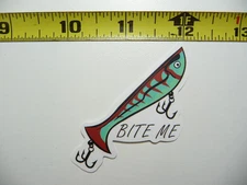 FUN FISHING BITE ME LURE DOUBLE HOOK FISH SMALL STICKER DECAL OUTDOORS BOATING