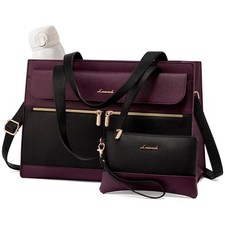 LOVEVOOK Laptop Bag for Women 15.6 Inch, Leather Work Tote, Waterproof Computer