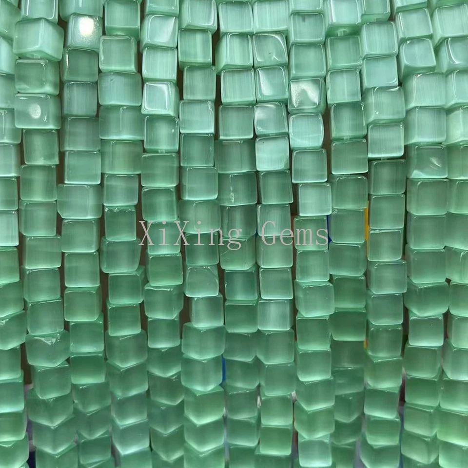 6mm High Quality Light Green Cat's Eye Opal Square Cube Beads for Jewelry Making - Image 4 of 4