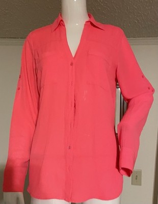 Womens Orange (hint of pink) EXPRESS Long / Short Sleeve Blouse Top Small