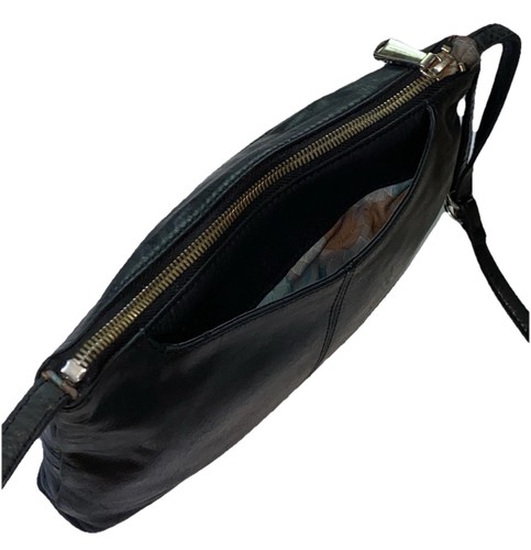 VTG Y2K HOBO International Mara Distressed Leather Black Crossbody Zipper Bag - Picture 9 of 18